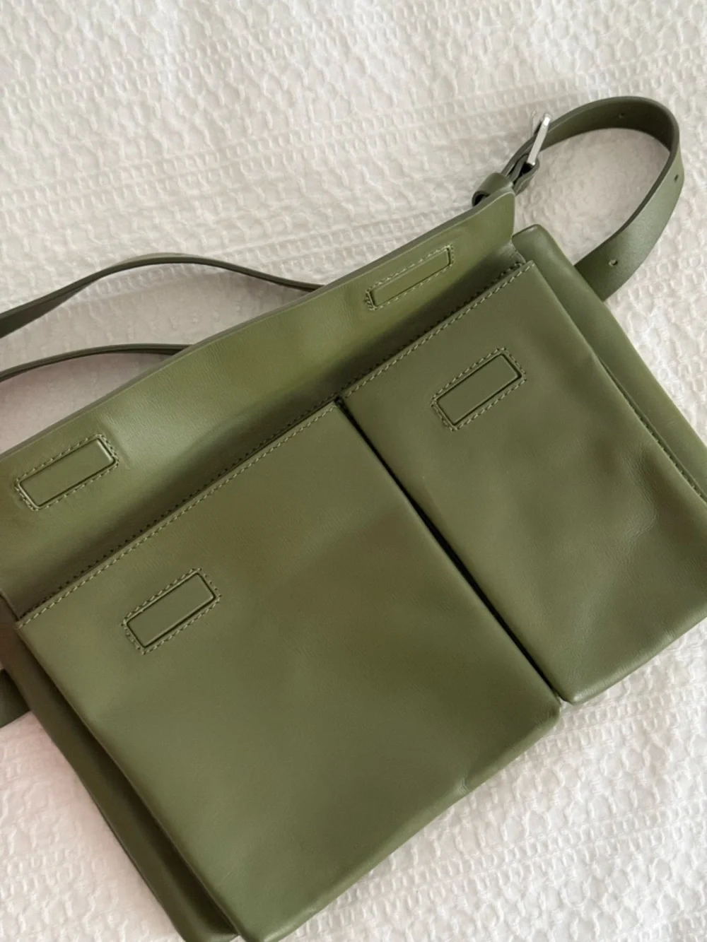COS Olive Green Leather Crossbody Shoulder Bag